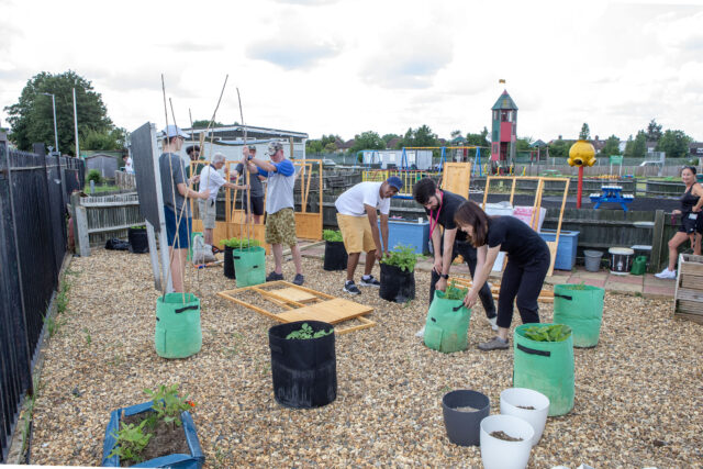 Young people setting up community garden