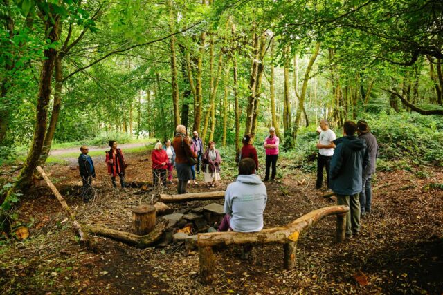 People standing in woods